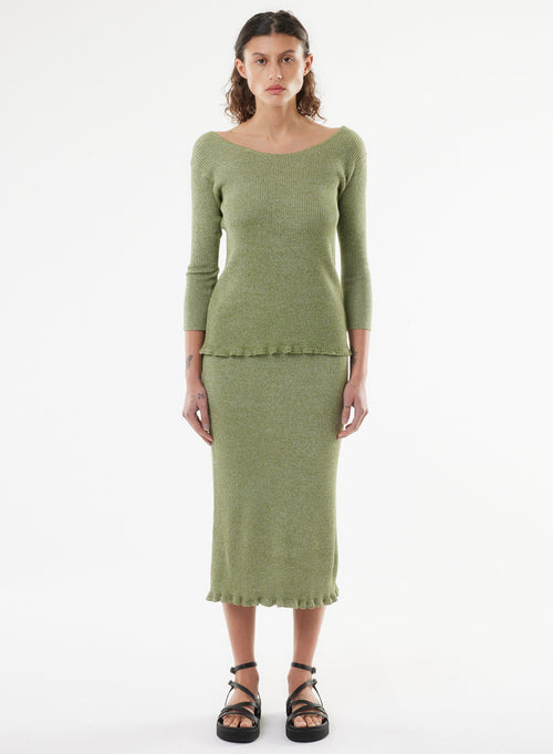 Pull Vert Manches 3/4 Décolleté dos en Viscose / Fibre irisée - MAJESTIC FILATURES