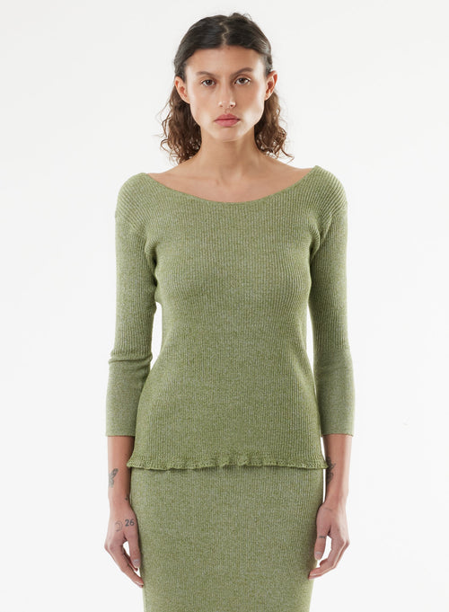 Pull Vert Manches 3/4 Décolleté dos en Viscose / Fibre irisée - MAJESTIC FILATURES