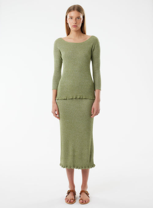 Pull Vert Manches 3/4 Décolleté dos en Viscose / Fibre irisée - MAJESTIC FILATURES