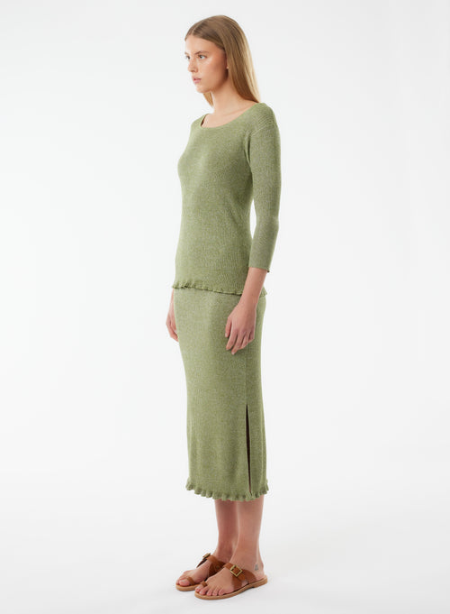 Pull Vert Manches 3/4 Décolleté dos en Viscose / Fibre irisée - MAJESTIC FILATURES