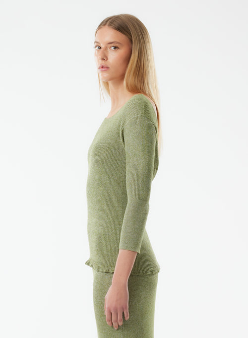 Pull Vert Manches 3/4 Décolleté dos en Viscose / Fibre irisée - MAJESTIC FILATURES