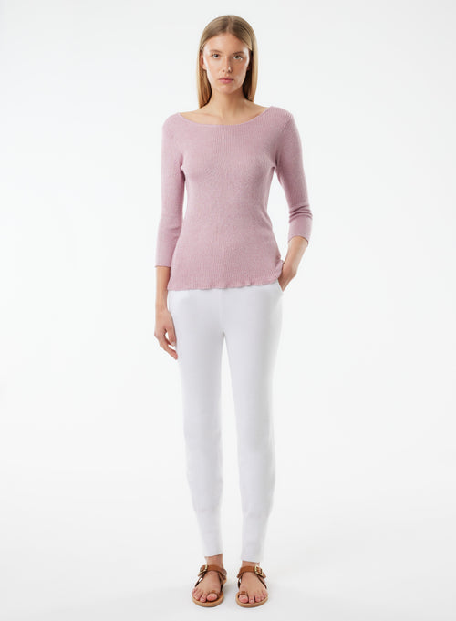Rosa 3/4-Ärmel-Pullover mit Rückenausschnitt aus Viskose / Schillernder Faser - MAJESTIC FILATURES
