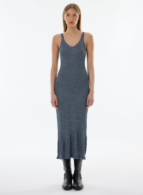 Robe Bleue Sans Manches Col V en Viscose / Fibre irisée - MAJESTIC FILATURES