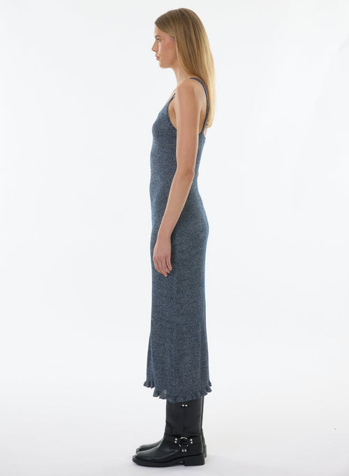 Robe Bleue Sans Manches Col V en Viscose / Fibre irisée - MAJESTIC FILATURES