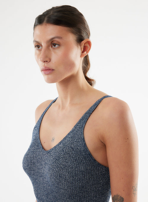 Robe Bleue Sans Manches Col V en Viscose / Fibre irisée - MAJESTIC FILATURES