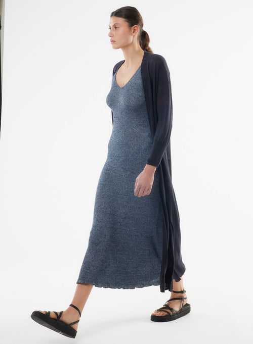 Robe Bleue Sans Manches Col V en Viscose / Fibre irisée - MAJESTIC FILATURES