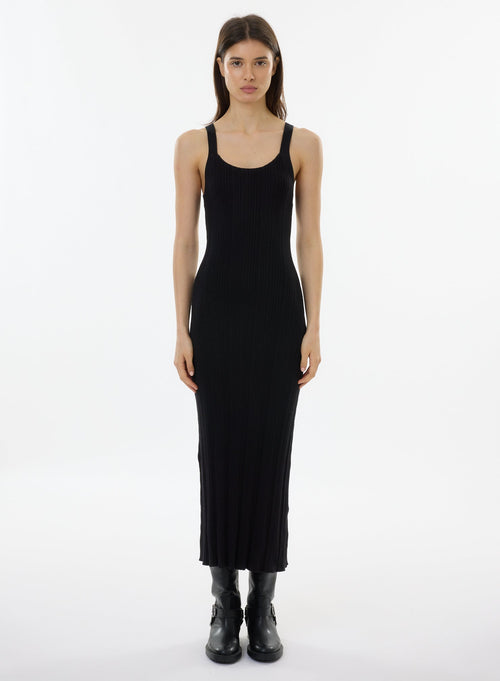 Black Sleeveless Round Neck Dress - MAJESTIC FILATURES