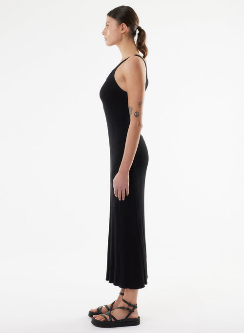 Black Sleeveless Round Neck Dress - MAJESTIC FILATURES