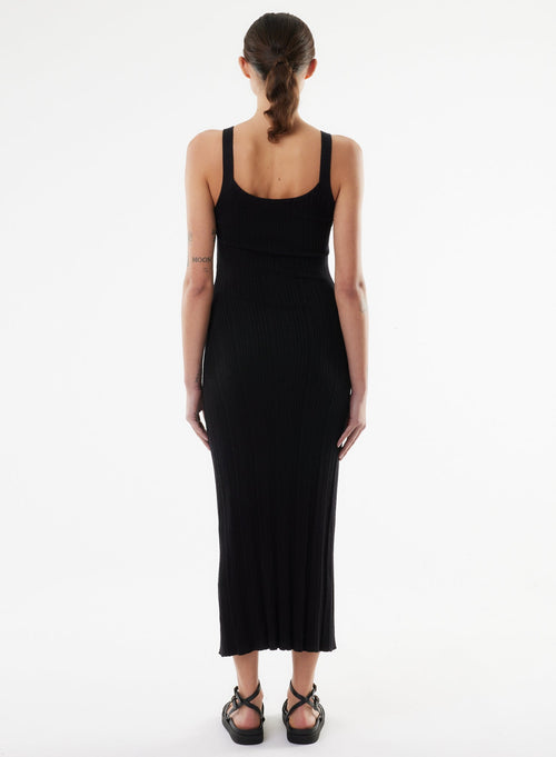 Black Sleeveless Round Neck Dress - MAJESTIC FILATURES