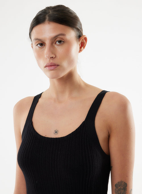 Black Sleeveless Round Neck Dress - MAJESTIC FILATURES