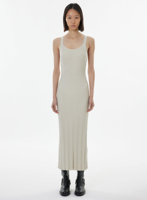 Beige Sleeveless Round Neck Dress - MAJESTIC FILATURES