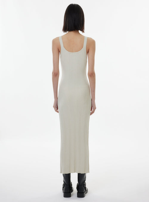 Beige Sleeveless Round Neck Dress - MAJESTIC FILATURES