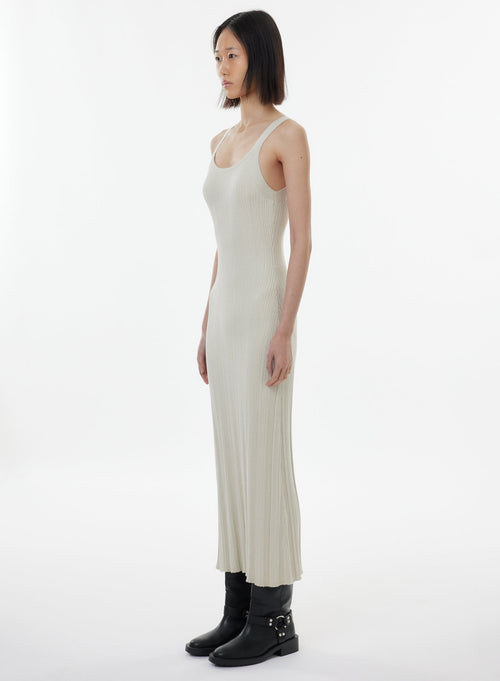 Beige Sleeveless Round Neck Dress - MAJESTIC FILATURES