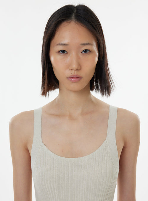 Beige Sleeveless Round Neck Dress - MAJESTIC FILATURES