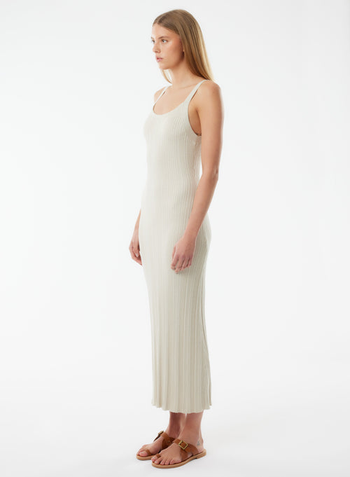 Beige Sleeveless Round Neck Dress - MAJESTIC FILATURES