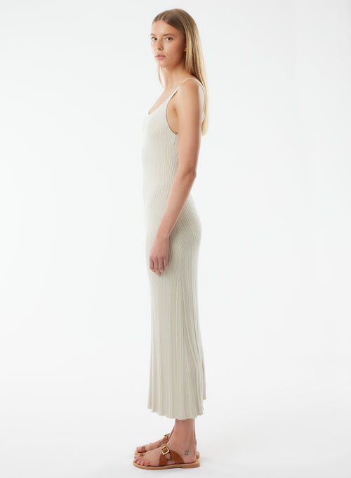 Beige Sleeveless Round Neck Dress - MAJESTIC FILATURES