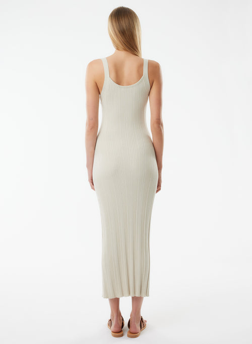 Beige Sleeveless Round Neck Dress - MAJESTIC FILATURES