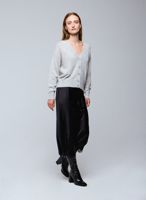 Graue Weste V-Ausschnitt Langarm - MAJESTIC FILATURES