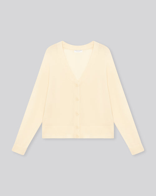 Gilet Blanc Col V Manches Longues en Laine / Soie / Cachemire - MAJESTIC FILATURES