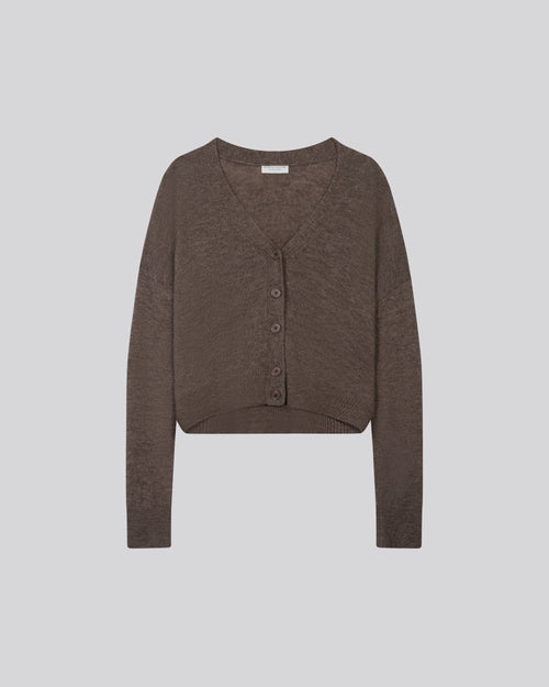 Beige Strickjacke mit V-Ausschnitt und langen Ärmeln aus Wolle / Seide / Kaschmir - MAJESTIC FILATURES