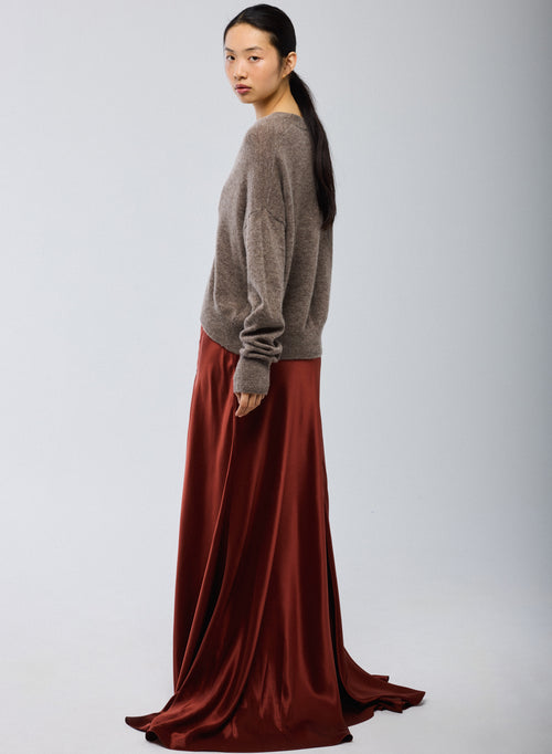 Beige Strickjacke mit V-Ausschnitt und langen Ärmeln aus Wolle / Seide / Kaschmir - MAJESTIC FILATURES