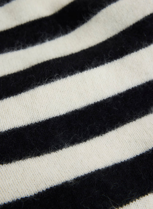 Schwarzer und weißer gestreifter Pullover mit Rundhalsausschnitt und langen Ärmeln aus Waschbär - MAJESTIC FILATURES