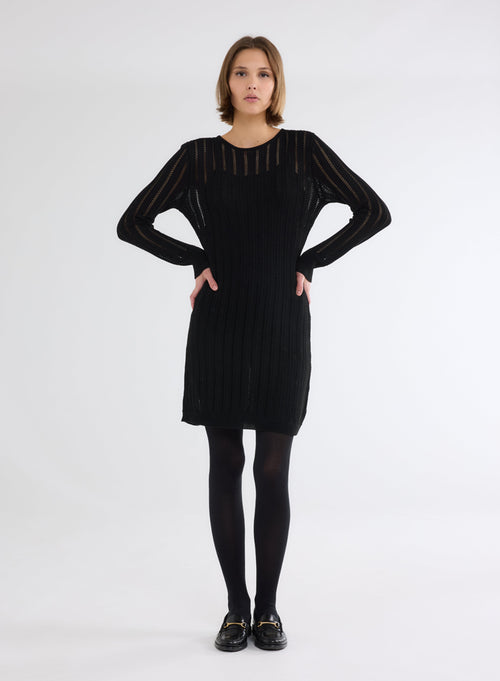 Dress Black Lurex Round Neck Long Sleeve in Viscose - MAJESTIC FILATURES
