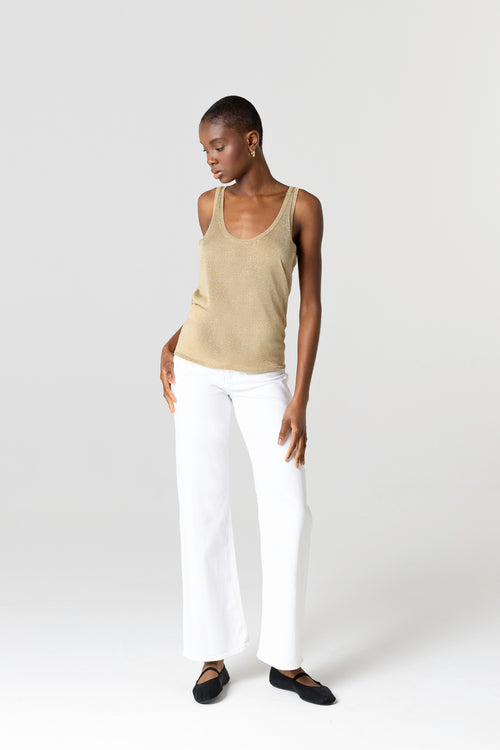 Débardeur doré Col V Sans Manches en Acetate / Fibre metallisee / Polyamide - MAJESTIC FILATURES