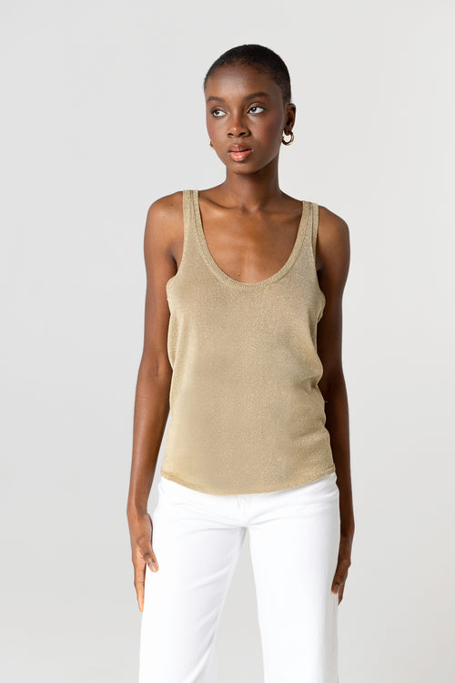Débardeur doré Col V Sans Manches en Acetate / Fibre metallisee / Polyamide - MAJESTIC FILATURES