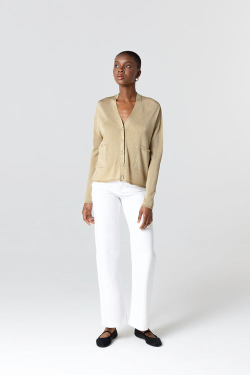 Chaleco dorado con cuello abotonado y mangas largas de acetato / fibra metalizada / poliamida - MAJESTIC FILATURES