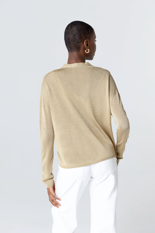 Chaleco dorado con cuello abotonado y mangas largas de acetato / fibra metalizada / poliamida - MAJESTIC FILATURES