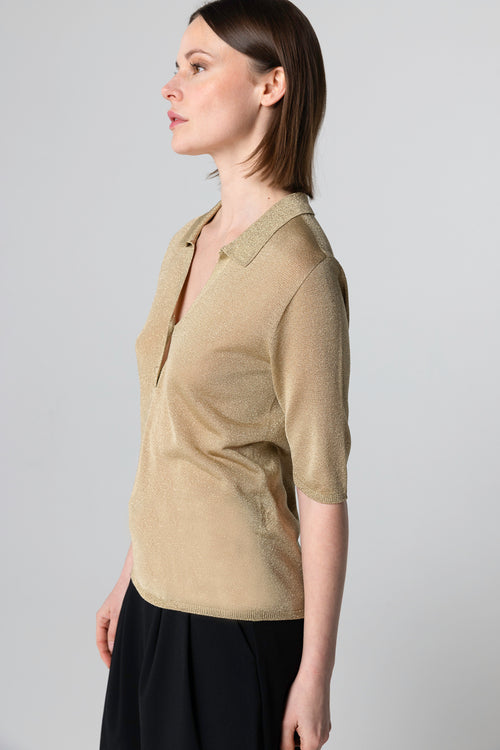 Polo Doré Manches Coudes en Acetate / Fibre métallisée / Polyamide - MAJESTIC FILATURES