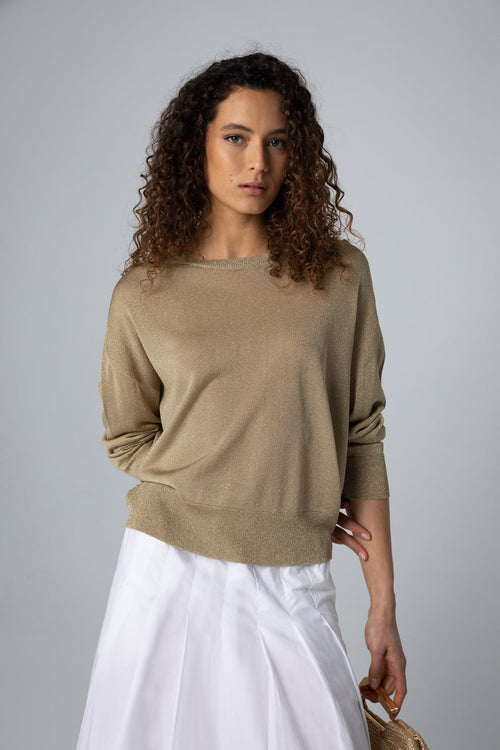 Pull doré Col Rond Manches Longues en Acetate / Fibre metallisee / Polyamide - MAJESTIC FILATURES
