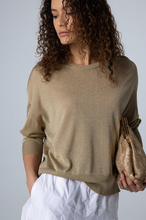 Pull doré Col Rond Manches Longues en Acetate / Fibre metallisee / Polyamide - MAJESTIC FILATURES