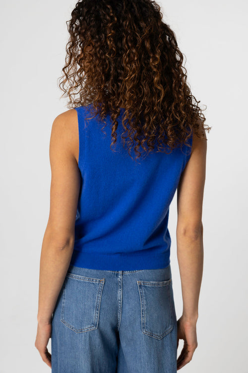 Camiseta sin mangas azul con cuello redondo de cachemira - MAJESTIC FILATURES