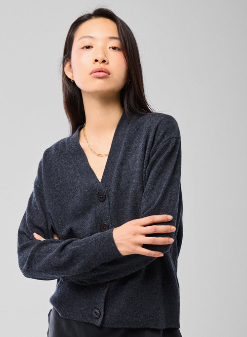 Gilet Gris Col V Manches Longues en Cachemire - MAJESTIC FILATURES