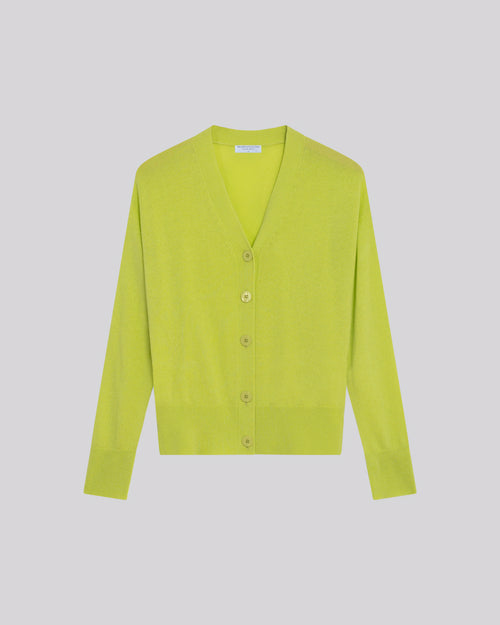 Cárdigan Amarillo de Cachemir con Cuello en V y Mangas Largas - MAJESTIC FILATURES