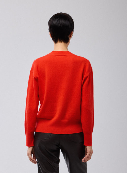 Red V-neck cardigan with long sleeves in cashmere - MAJESTIC FILATURES