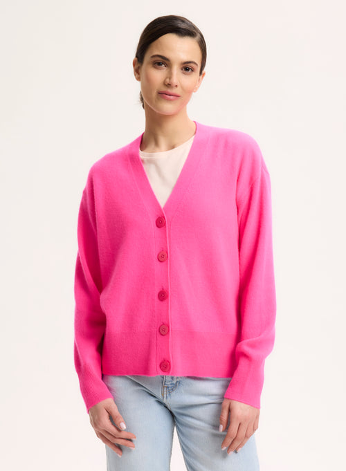 Rosa Cardigan mit V-Ausschnitt und langen Ärmeln aus Kaschmir