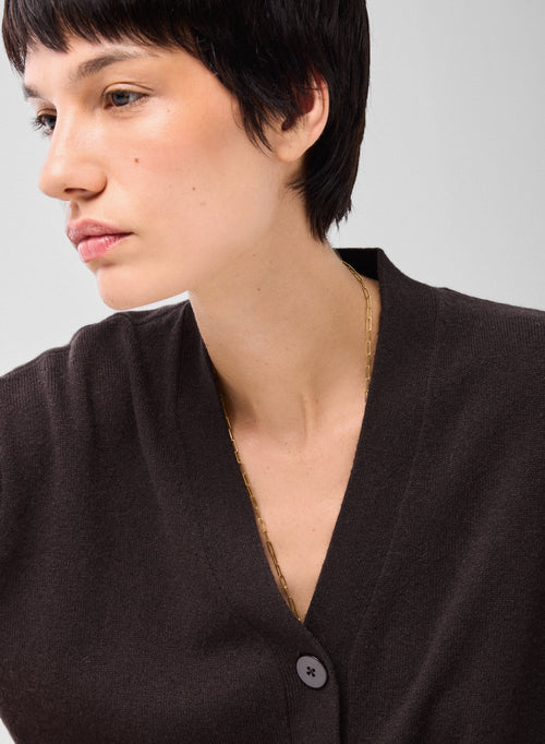 Gilet Marron Col V Manches Longues en Cachemire - MAJESTIC FILATURES