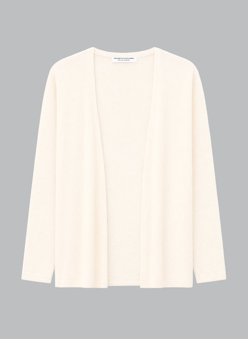 V-neck Long-Sleeve Cashmere Cardigan in Milk - MAJESTIC FILATURES