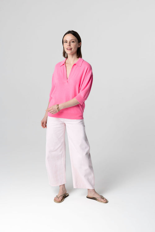 Polo Rose Manches Coudes en Cachemire - MAJESTIC FILATURES