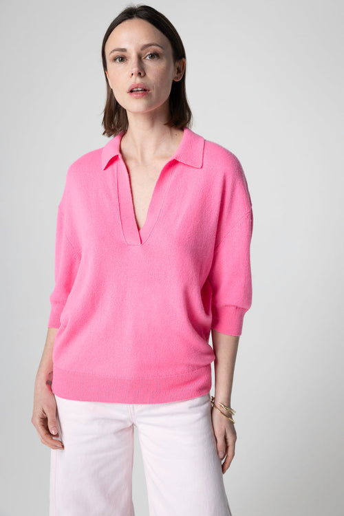 Polo Rose Manches Coudes en Cachemire - MAJESTIC FILATURES