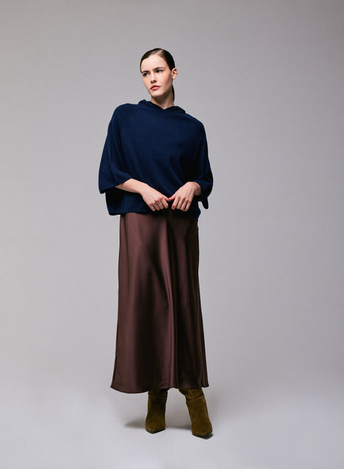 Pull Marine Capuche Manches Longues en Cachemire - MAJESTIC FILATURES