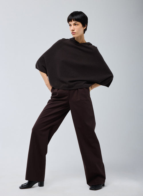 Pull Marron Capuche Manches Longues en Cachemire - MAJESTIC FILATURES