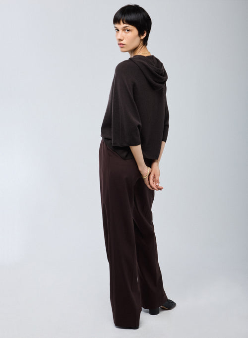 Pull Marron Capuche Manches Longues en Cachemire - MAJESTIC FILATURES