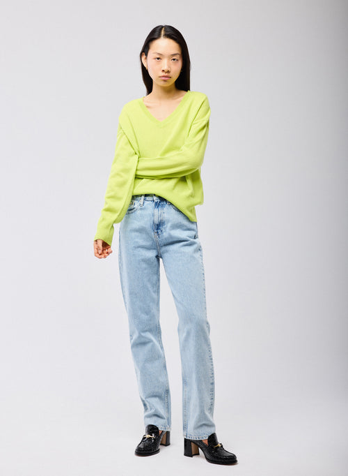 Pull Jaune Col V Manches Longues en Cachemire - MAJESTIC FILATURES