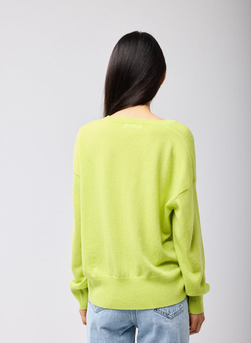 Pull Jaune Col V Manches Longues en Cachemire - MAJESTIC FILATURES