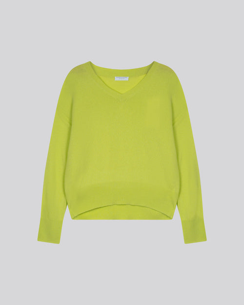 Pull Jaune Col V Manches Longues en Cachemire - MAJESTIC FILATURES