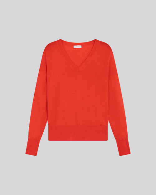 Pull Rouge Col V Manches Longues en Cachemire - MAJESTIC FILATURES
